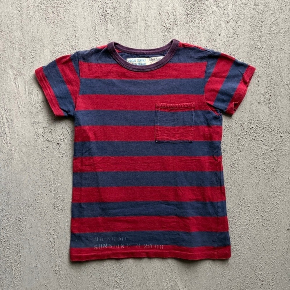 Denim Dungaree T Shirt Large 160CM Blue Striped Pocket Japan Baby Tee